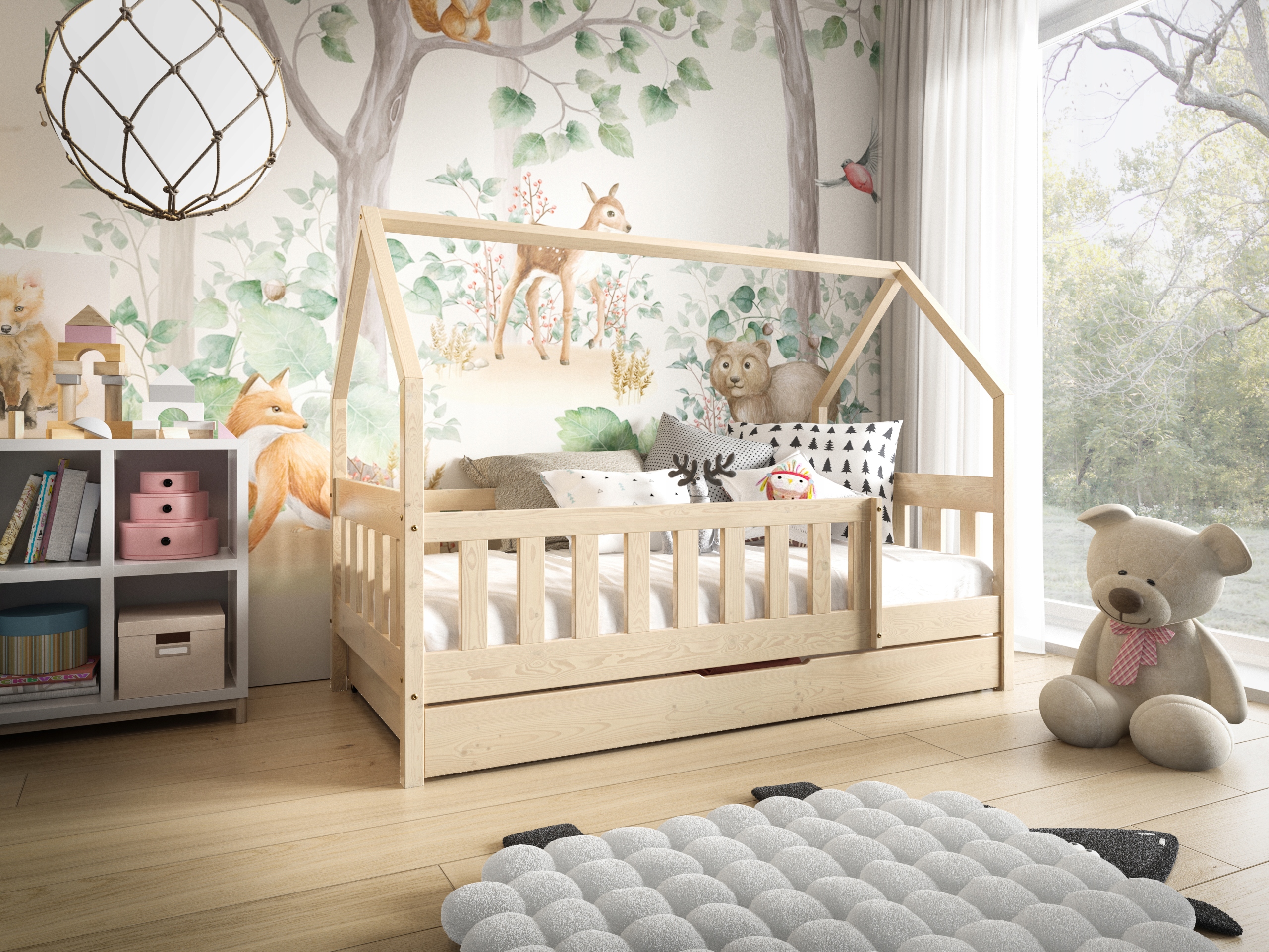 Łóżko dziecięce DOMEK LUNA 160x80 materac szuflada